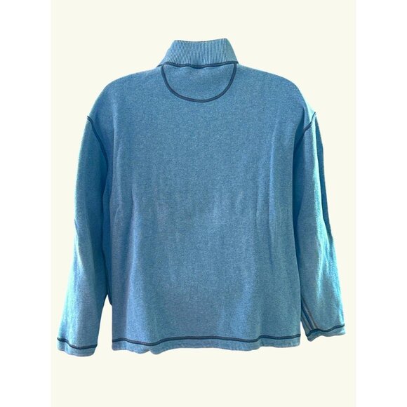 Dark Blue Light Blue Mens Quarter Zip Pullover Reversible Sweater Cotton Size XL - Picture 3 of 7